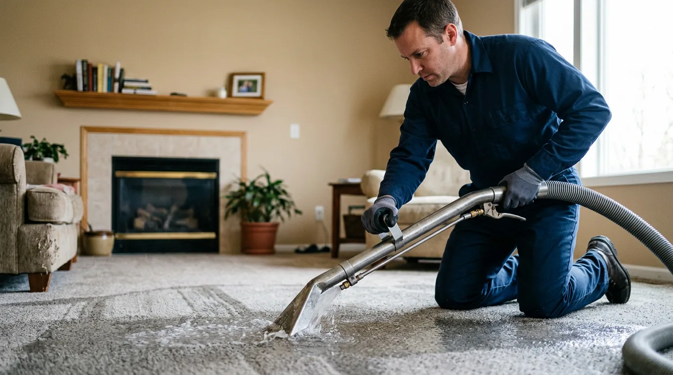 Water damage restoration technician working near Eastport, MI